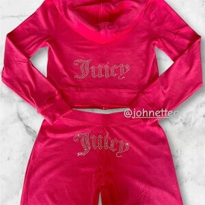 🔥JUICY COUTURE OG Bling Velour Iconic Tracksuit Hoodie & Pants Vixen Pink SMALL